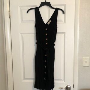 Universal Thread Linen Blend Black Midi Dress with Button Detail